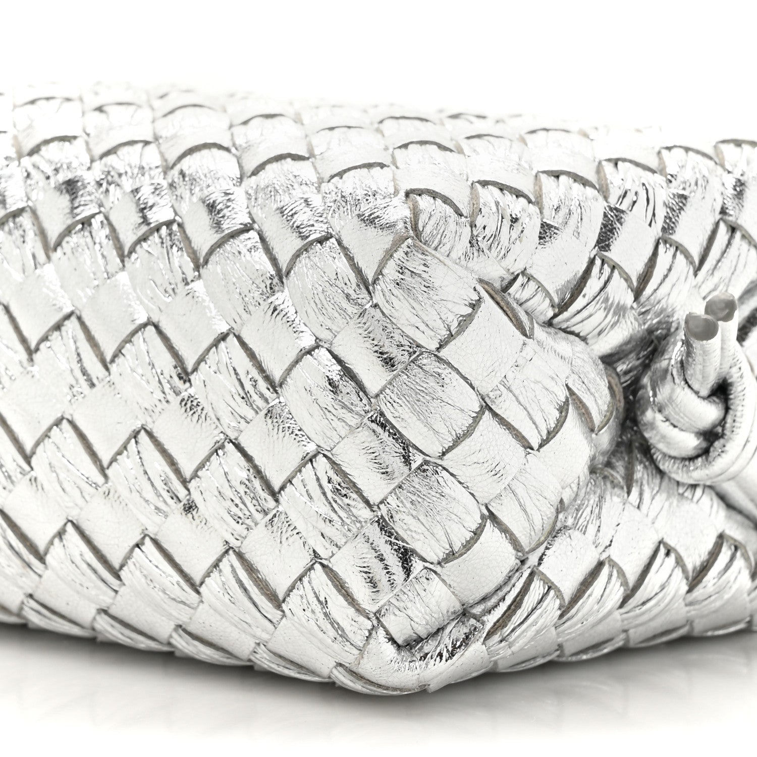Bottega Veneta Metallic Calfskin Intrecciato Mini Loop Camera Bag Silver 9 of 10
