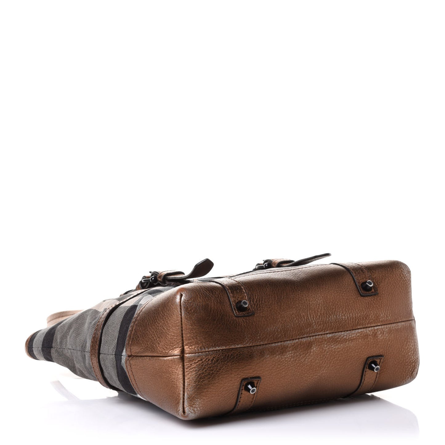 Metallic Calfskin House Check Tote Bronze