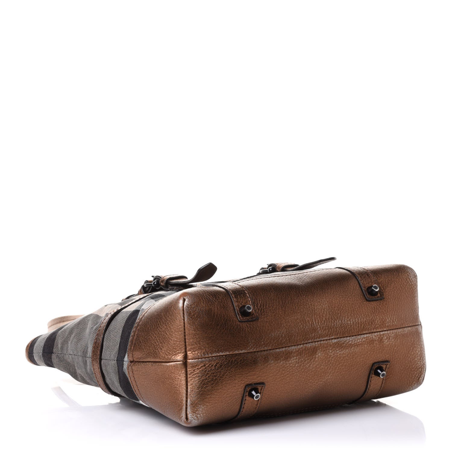 Burberry Metallic Calfskin House Check Tote Bronze 4 of 10