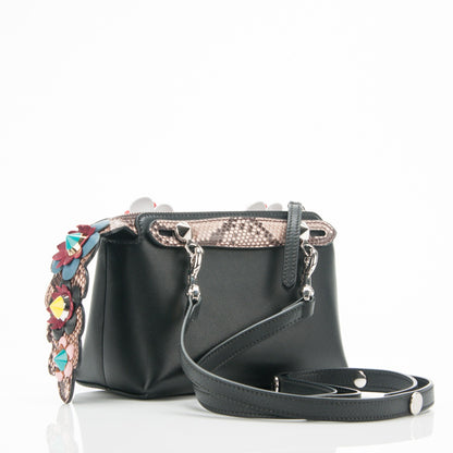 Fendi Vitello Dolce Snakeskin Nappa Croc Tail Flowerland Studded Mini By The Way Boston Bag Black Natural Multicolor 3 of 7