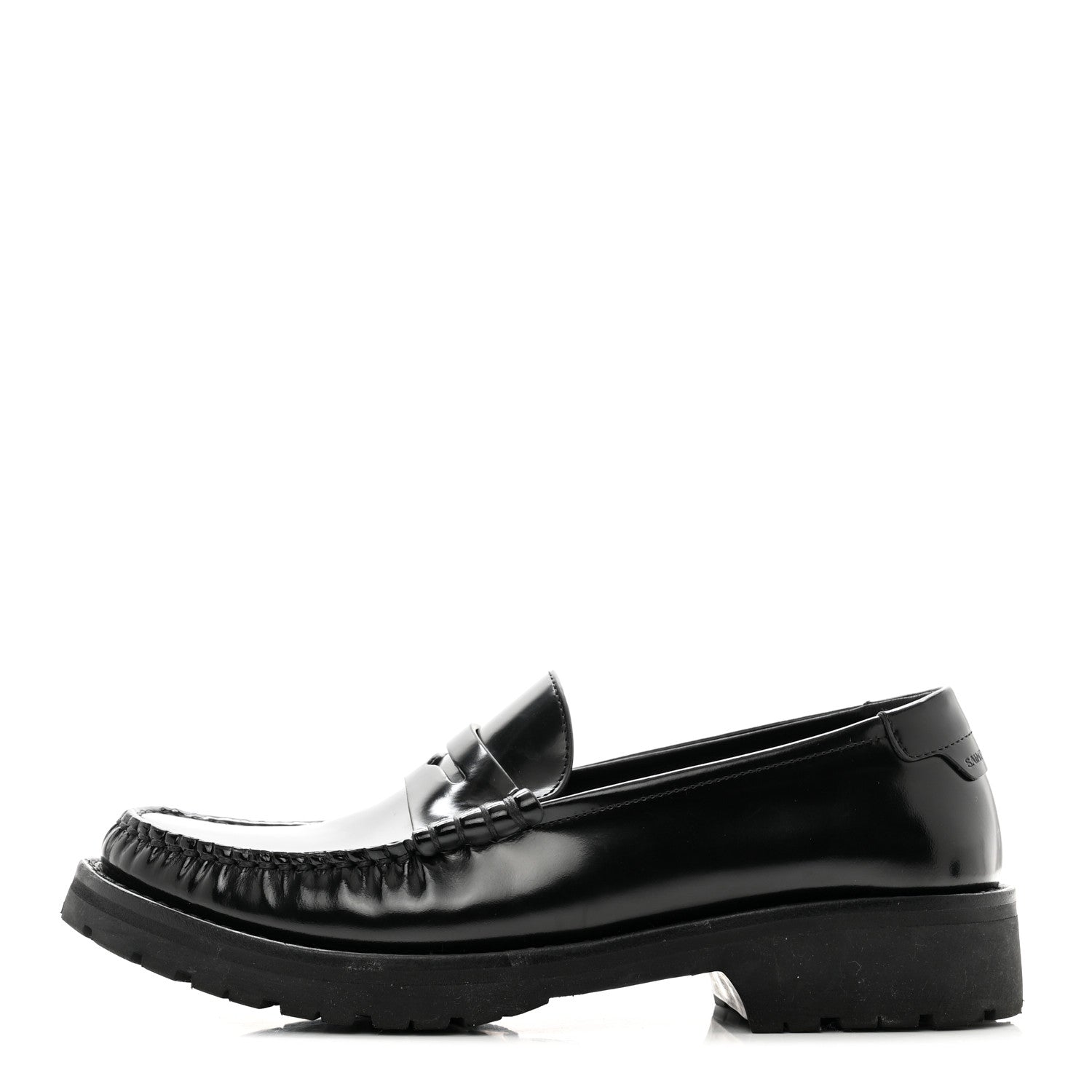 Saint Laurent Glazed Calfskin Chunky Le Loafer Penny Slippers 37.5 Black 1 of 8