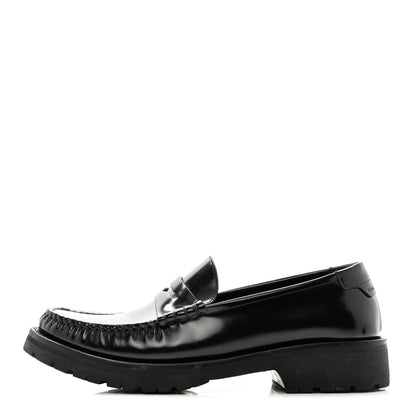 Saint Laurent Glazed Calfskin Chunky Le Loafer Penny Slippers 37.5 Black 1 of 8