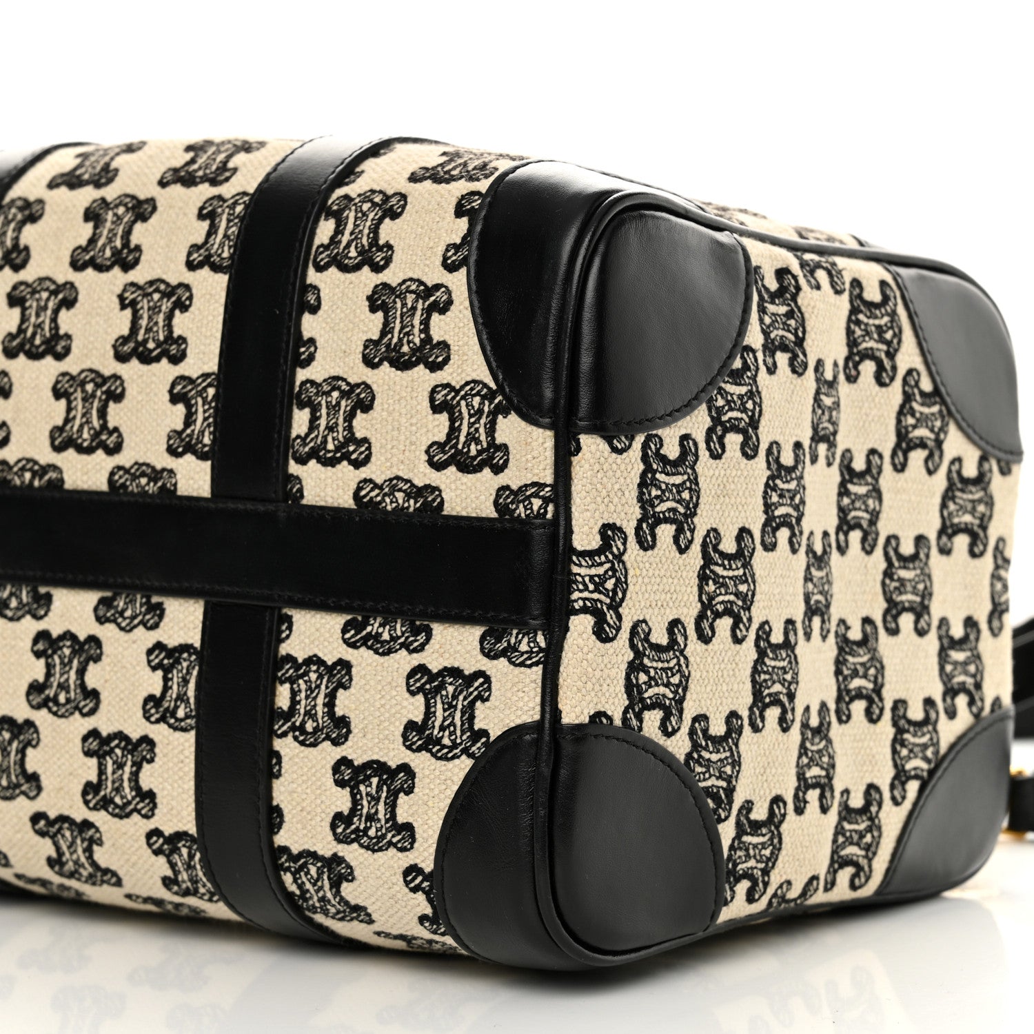 Celine Canvas Calfskin Triomphe Embroidered Boston Bag Black 10 of 12