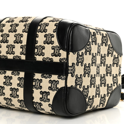 Celine Canvas Calfskin Triomphe Embroidered Boston Bag Black 10 of 12
