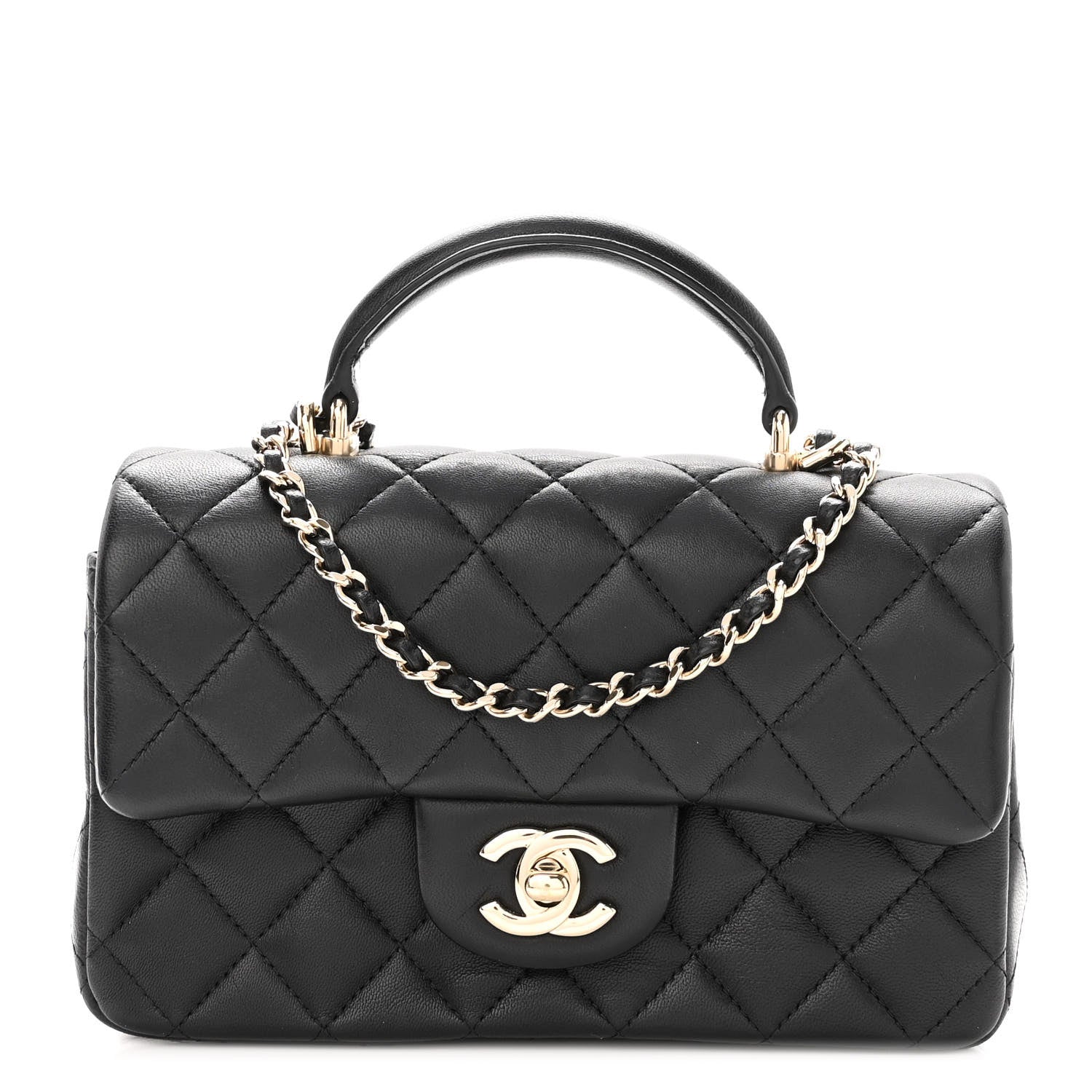 Chanel Lambskin Quilted Mini Top Handle Rectangular Flap Black 1 of 11