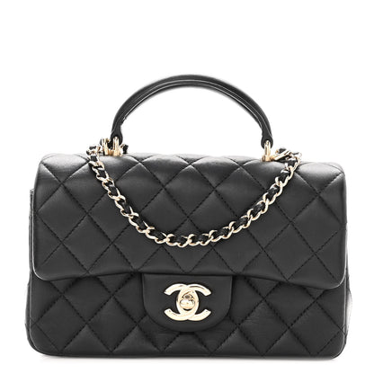 Chanel Lambskin Quilted Mini Top Handle Rectangular Flap Black 1 of 11