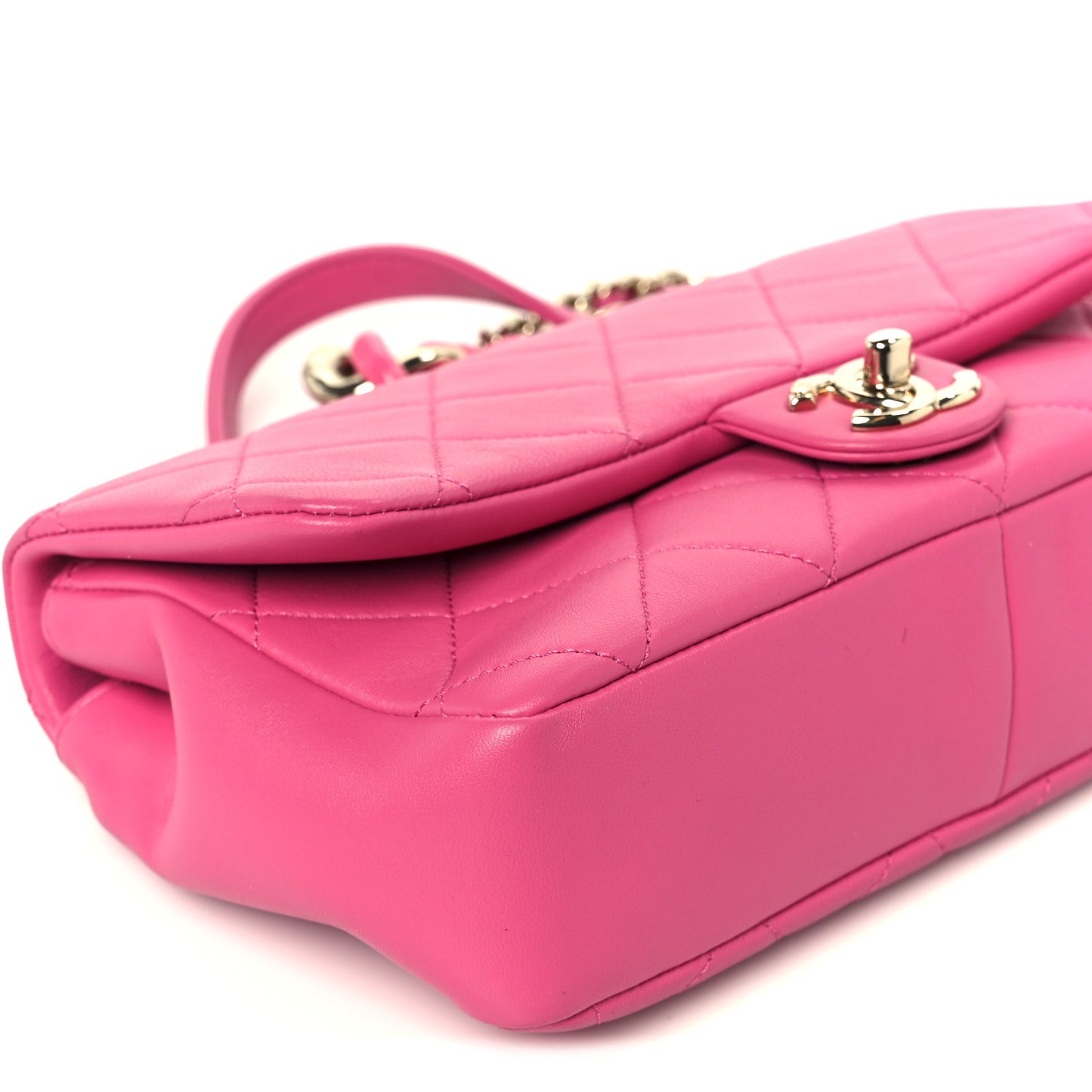 Lambskin Quilted Resin Bi-Color Chain Flap Bag Pink
