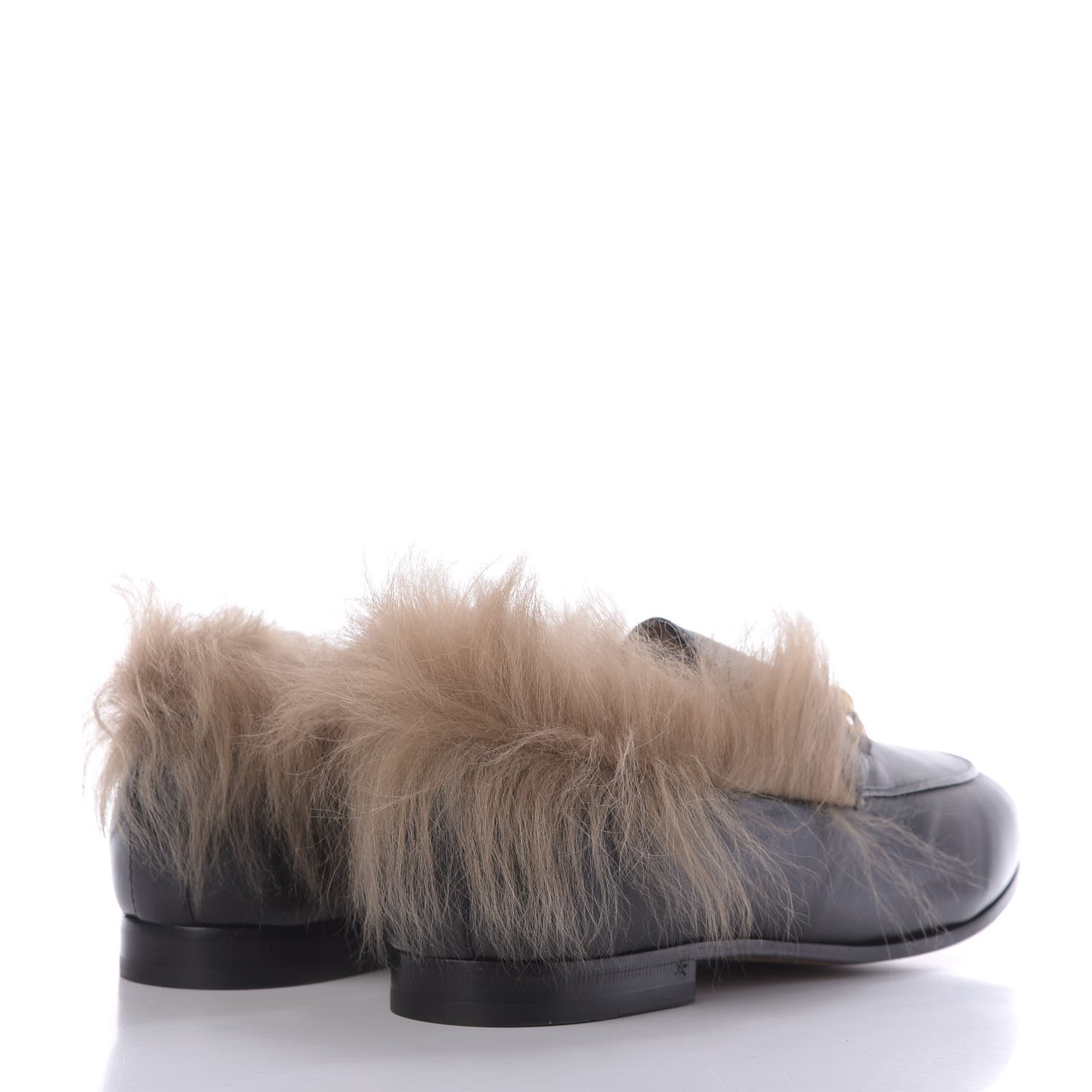 Gucci Malaga Kid Fur Womens Jordaan Loafers 39 Black Natural 4 of 11