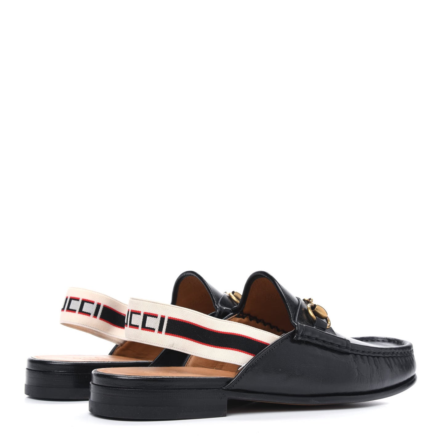 Goatskin Stripe Mens Horsebit Slingback Slippers 8.5 Black