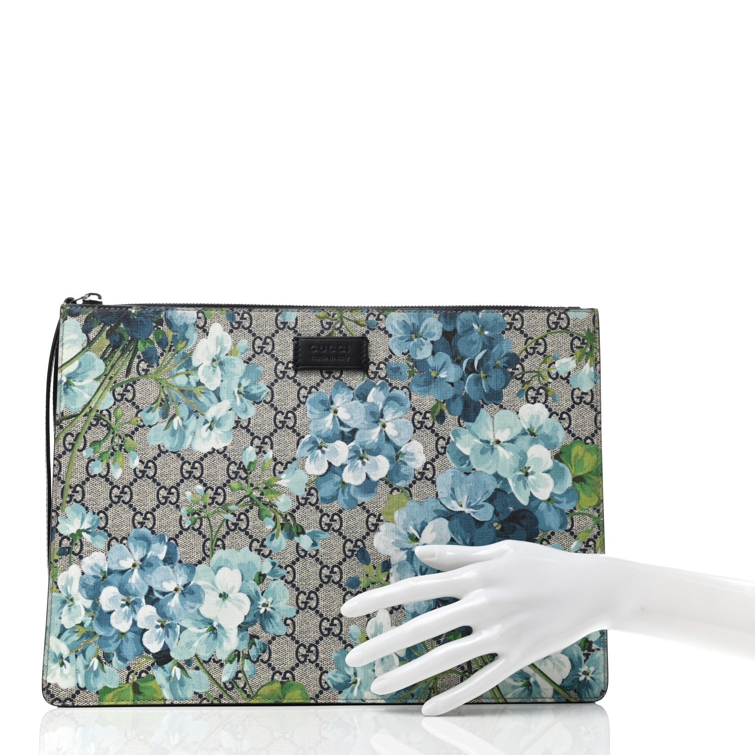 Gucci GG Supreme Monogram Blooms Medium Documents Holder Beige Blue Black 2 of 8