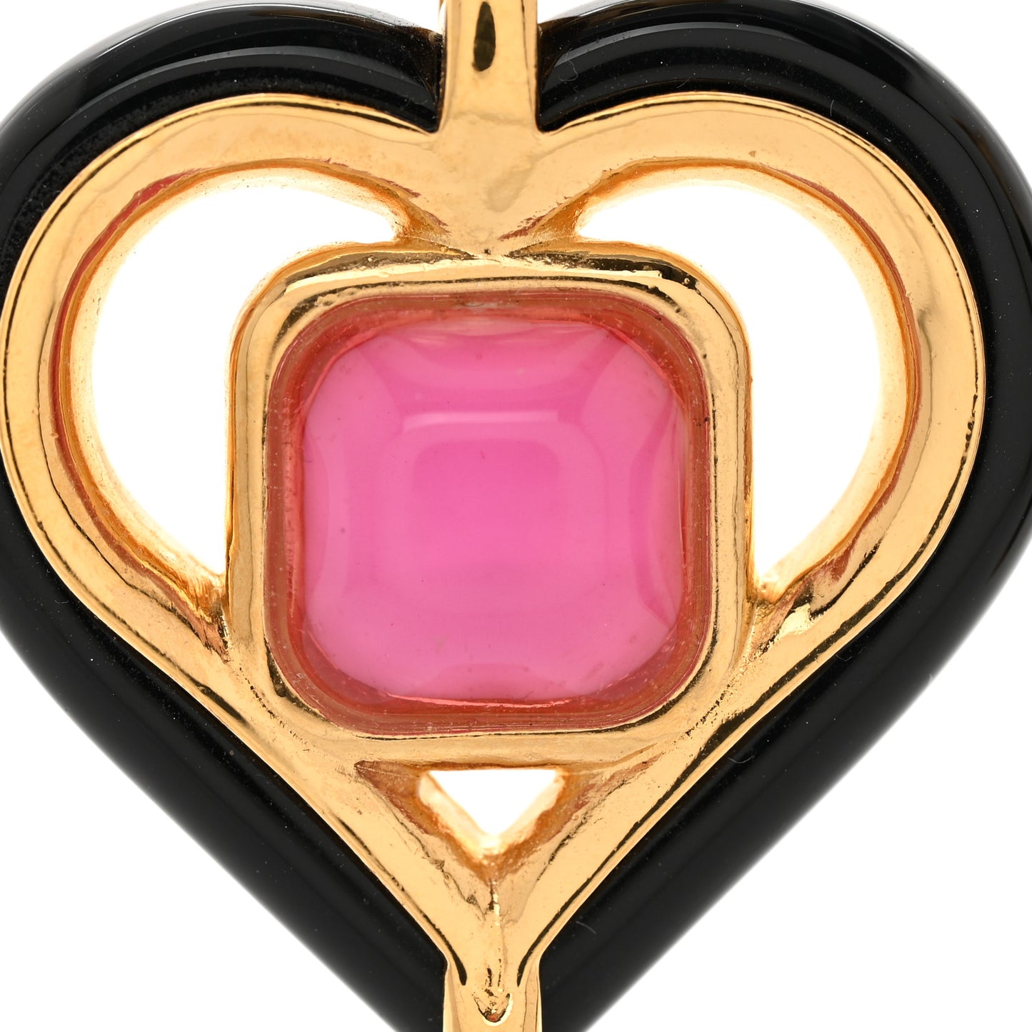 Resin Heart CC Drop Earrings Black Pink Gold