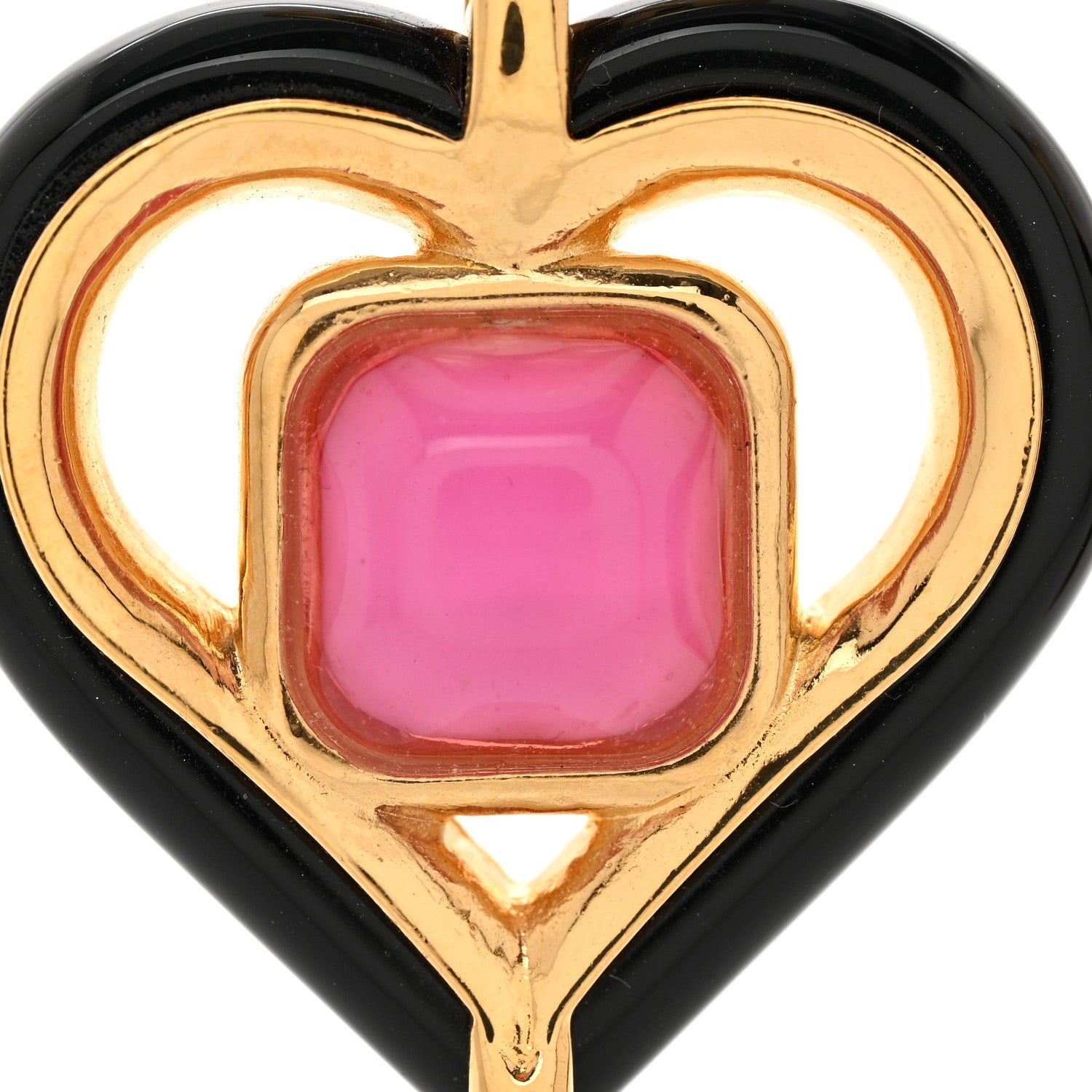 Chanel Resin Heart CC Drop Earrings Black Pink Gold 6 of 6