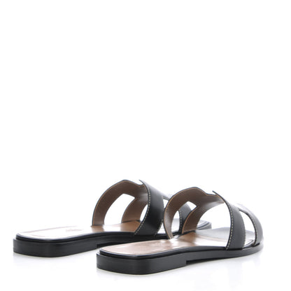 Hermes Box Calfskin Oran Sandals 37 Black 4 of 17