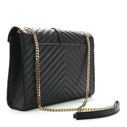 Saint Laurent Grain De Poudre Matelasse Chevron Large Monogram Satchel Black 3 of 13