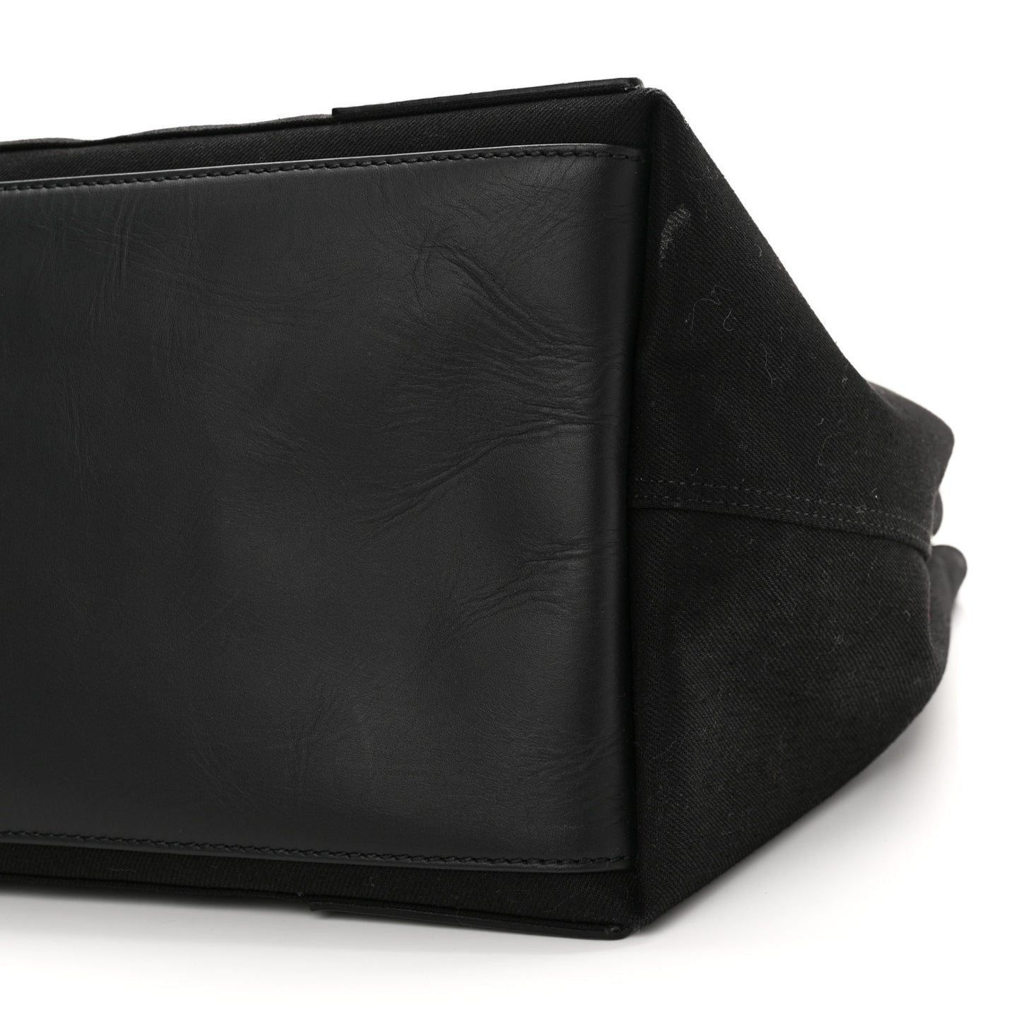 Cotton Canvas Calfskin M Navy Cabas Black White