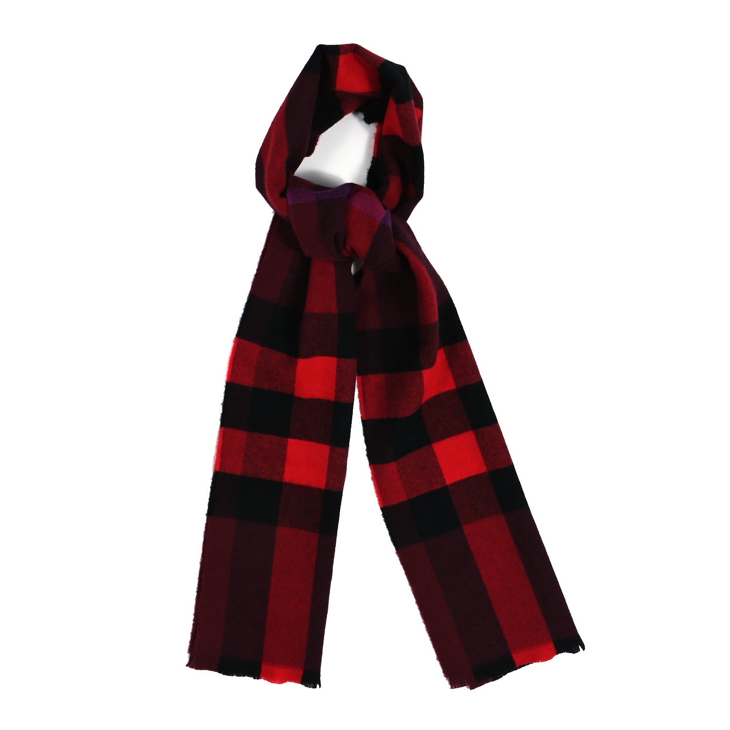 Burberry Wool Cashmere Giant Exploded Check Fringe Scarf Claret 1 of 3