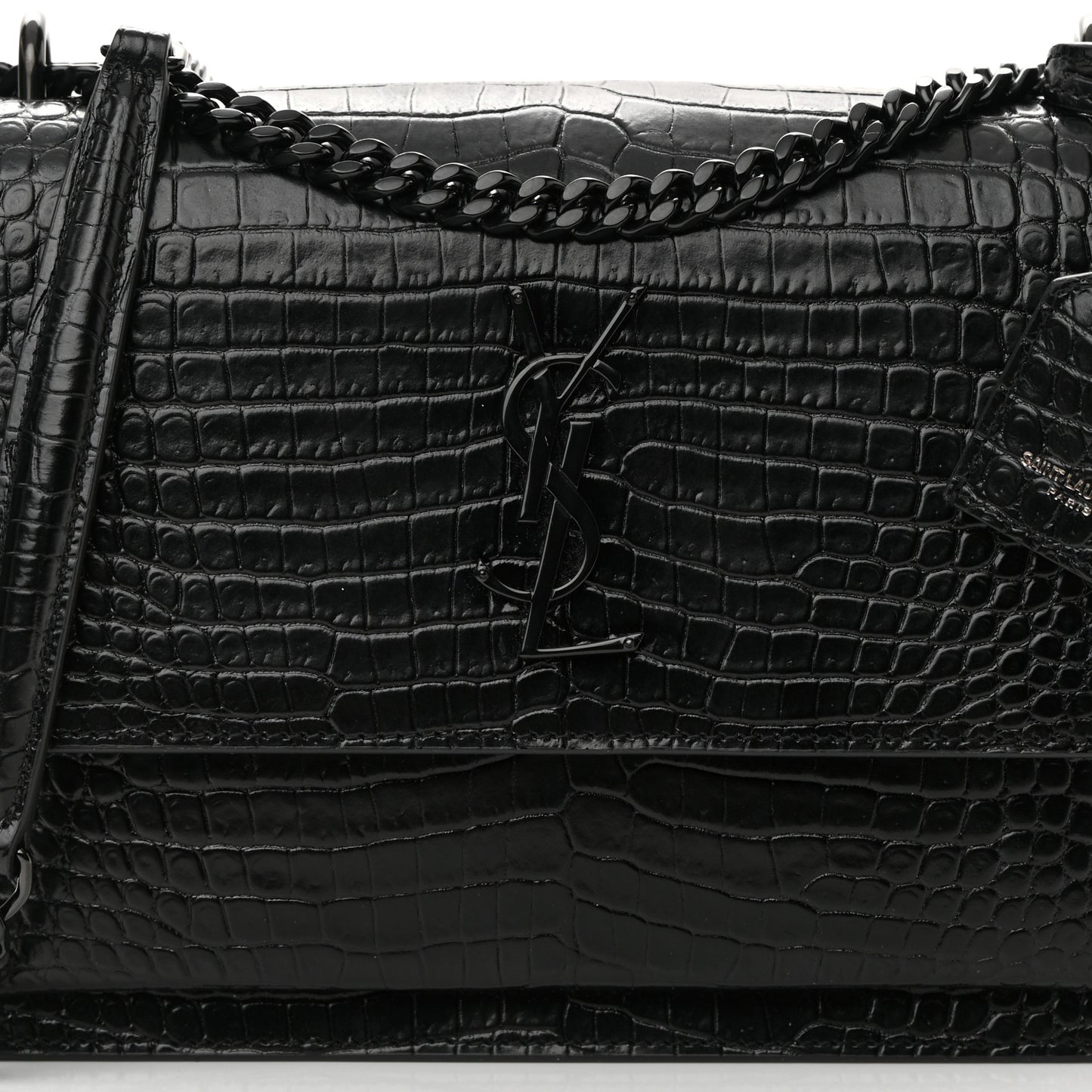 Calfskin Crocodile Embossed Medium Monochrome Monogram Sunset Black