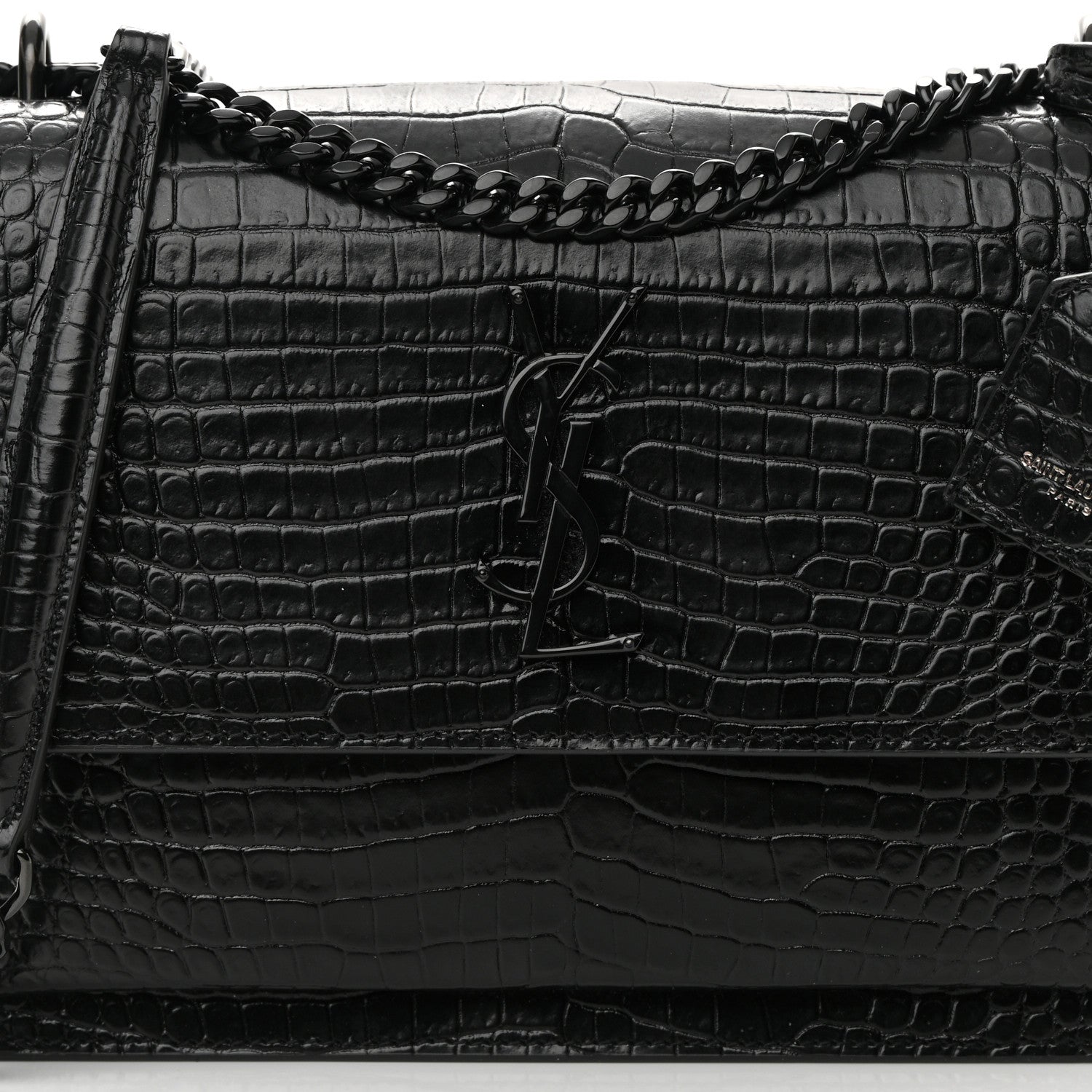 Saint Laurent Calfskin Crocodile Embossed Medium Monochrome Monogram Sunset Black 8 of 15