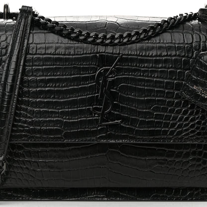 Saint Laurent Calfskin Crocodile Embossed Medium Monochrome Monogram Sunset Black 8 of 15