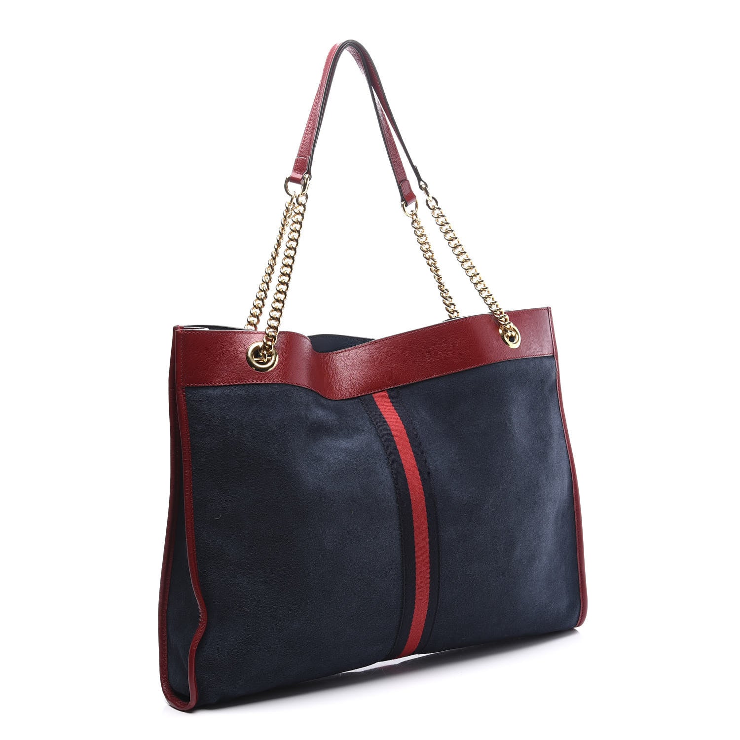 Gucci Suede Calfskin Large Rajah Chain Tote New Blue Romantic Cherry 3 of 13