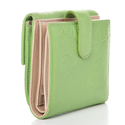 Chanel Lambskin Embossed Camellia French Wallet Light Green 3 of 9