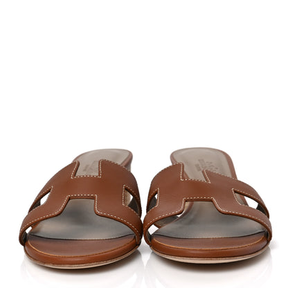 Hermes Calfskin Oasis Sandals 35.5 Gold 2 of 7
