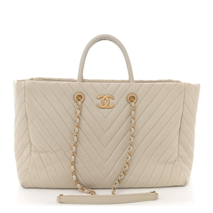 Chanel Caviar Chevron Quilted Coco Handle Shopping Tote Ivory 1 of 13