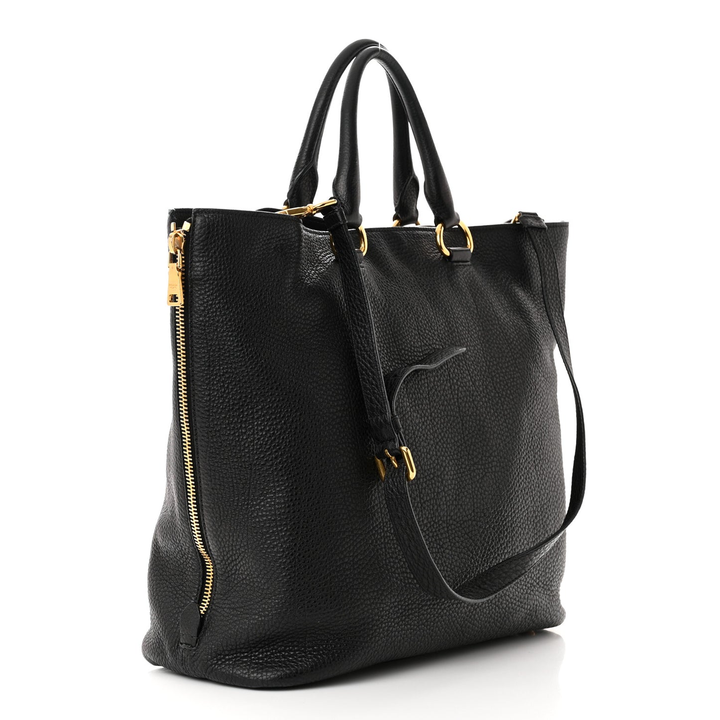Vitello Daino Side Zip Tote Black
