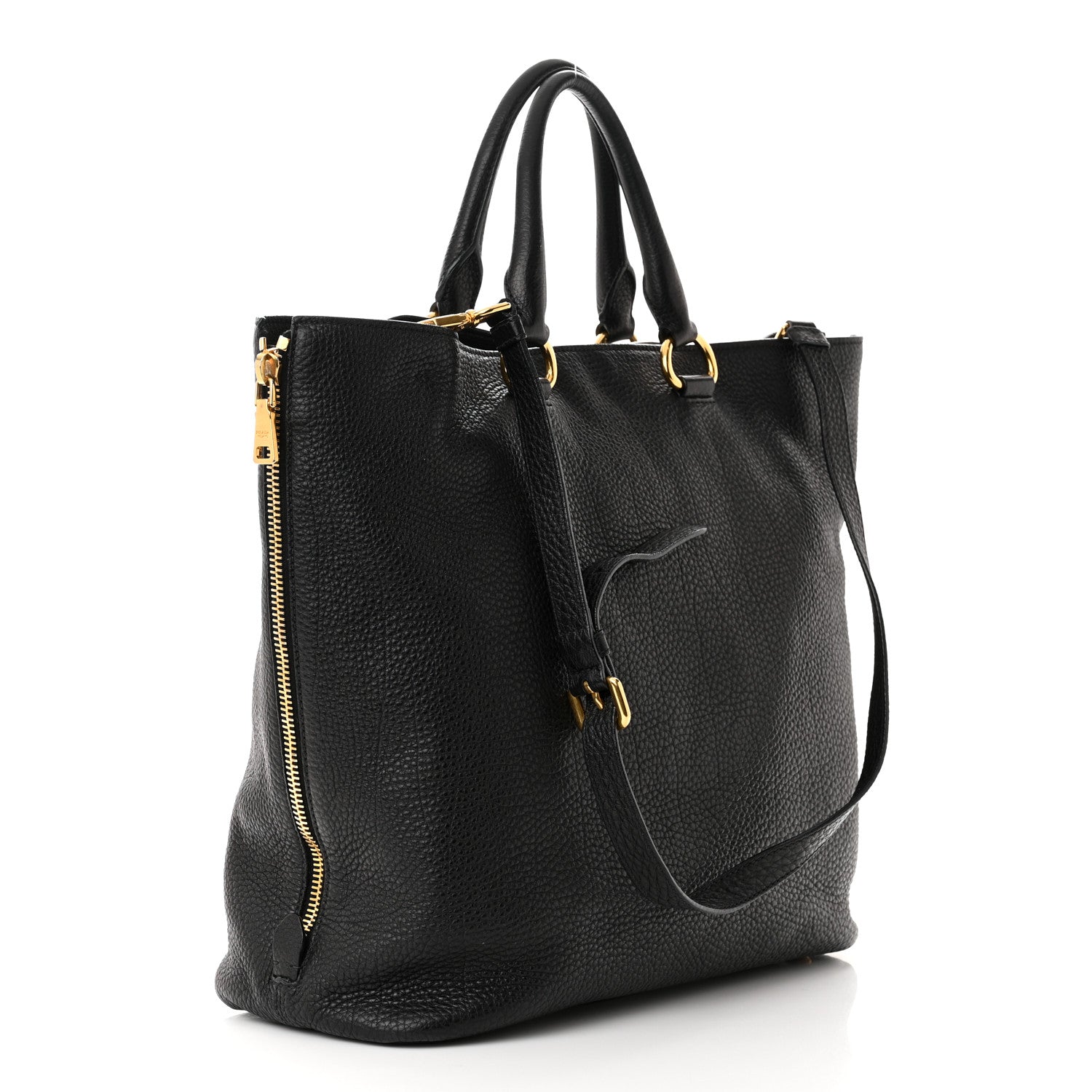 Prada Vitello Daino Side Zip Tote Black 3 of 12