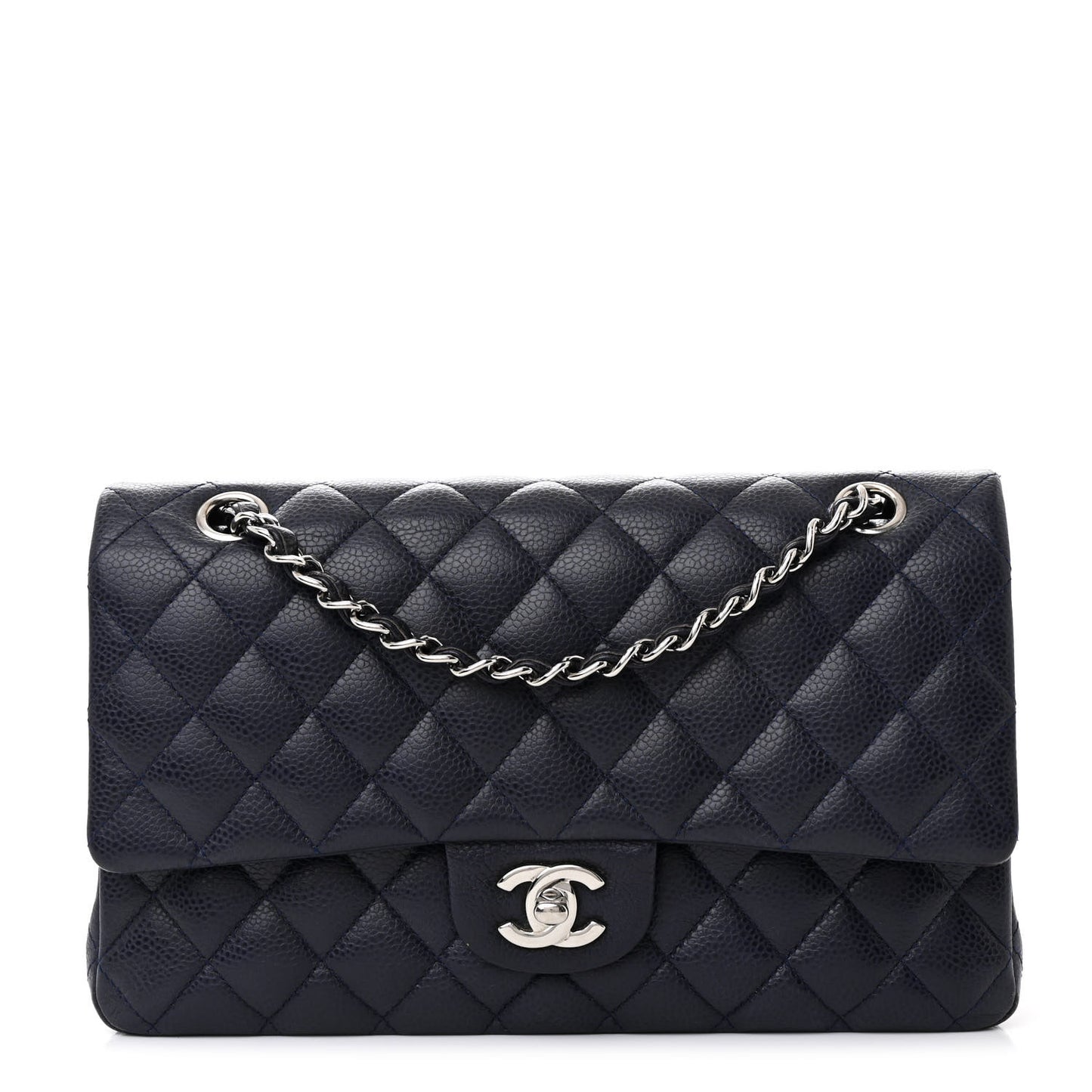 Caviar Quilted Medium Double Flap Navy