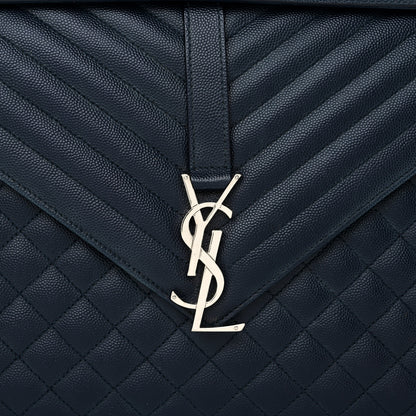Saint Laurent Grain De Poudre Textured Mixed Matelasse Large Triquilt Monogram Satchel Deep Marine 8 of 10