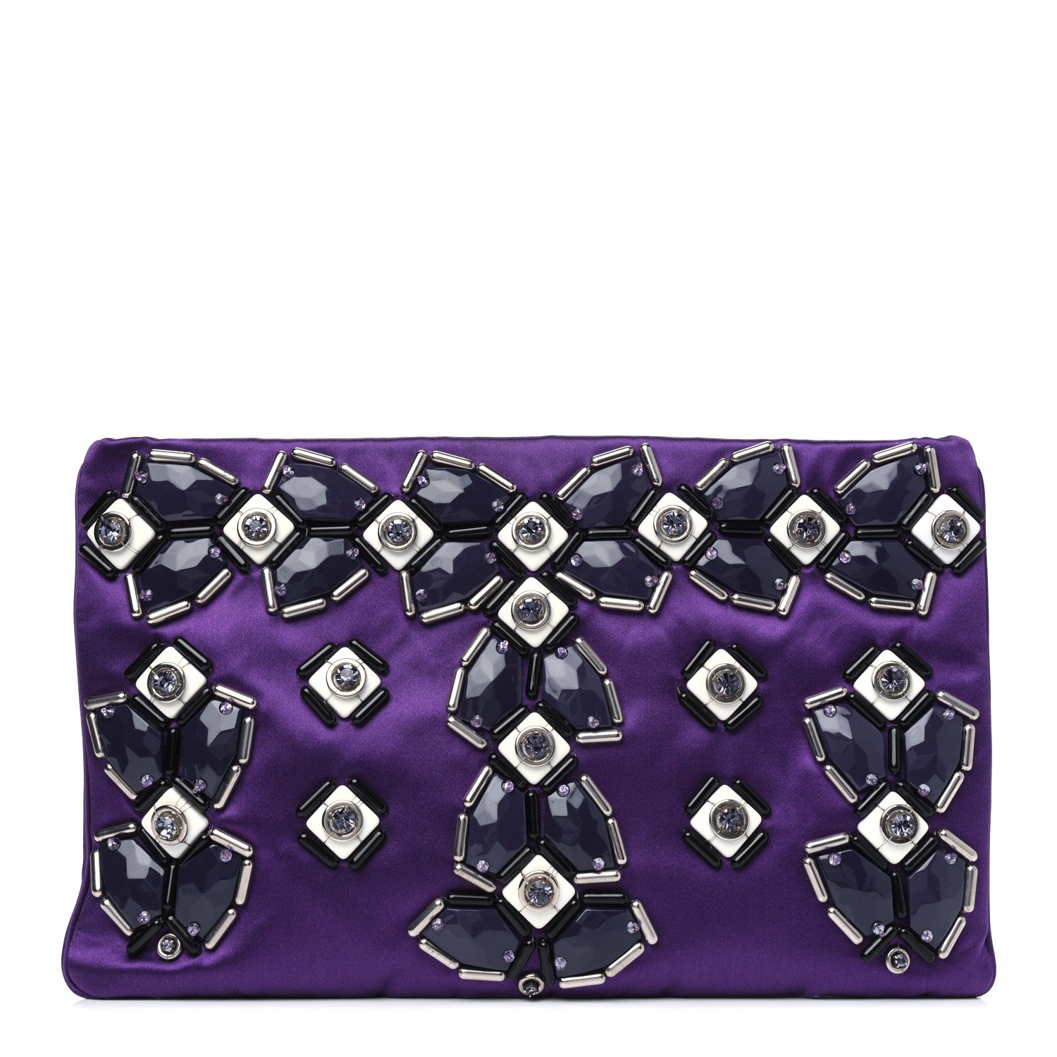 Prada Satin Crystal Ricamo Pochette Clutch Viola 1 of 4