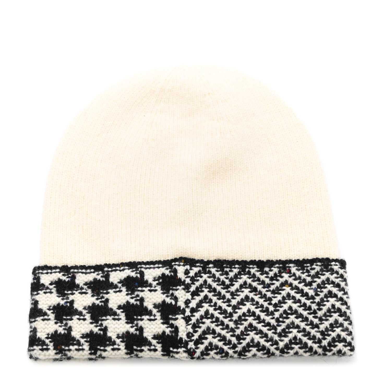 Cashmere Houndstooth CC Beanie Hat White Black