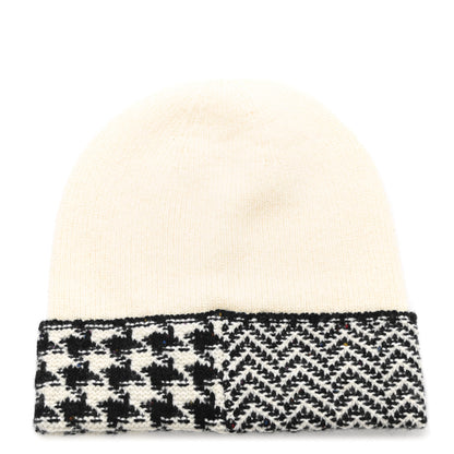 Chanel Cashmere Houndstooth CC Beanie Hat White Black 3 of 4