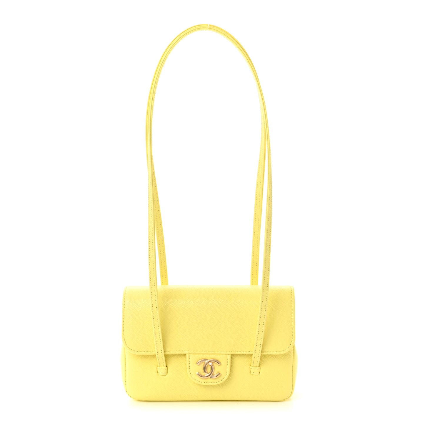 Shiny Caviar Mini Preppy Coco Shoulder Bag Light Yellow
