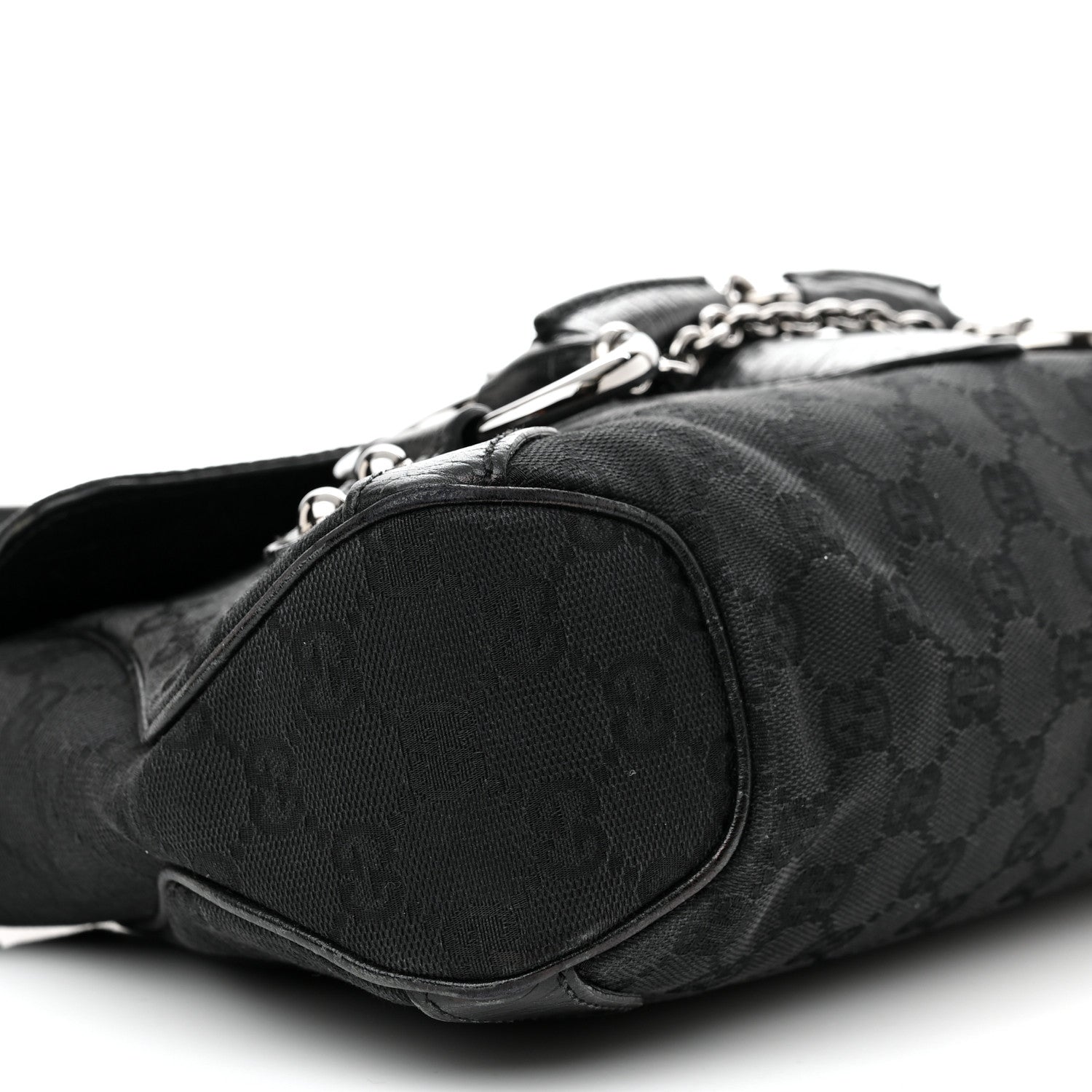 Gucci Monogram Horsebit Chain Flap Shoulder Bag Black 9 of 18