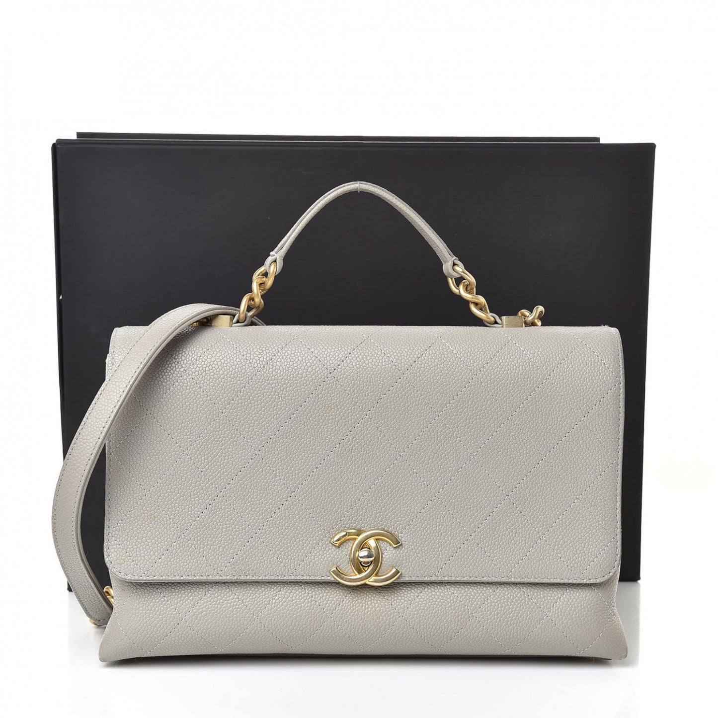 Grained Calfskin Stitched Flap Grey