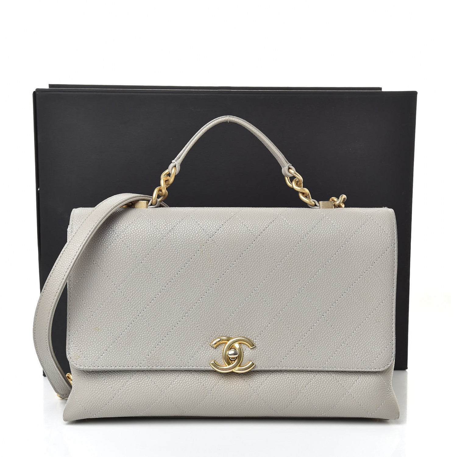 Chanel Grained Calfskin Stitched Flap Grey 16 of 16