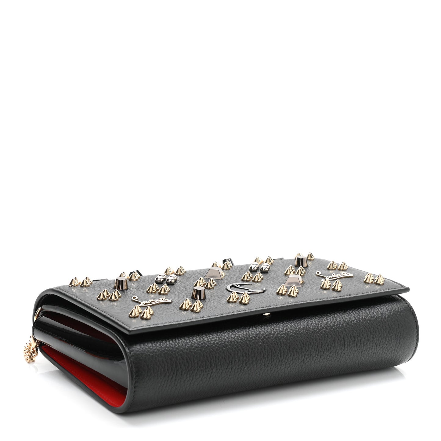 Grained Calfskin Spikes Loubinthesky Paloma Wallet On Chain Black Multimetal
