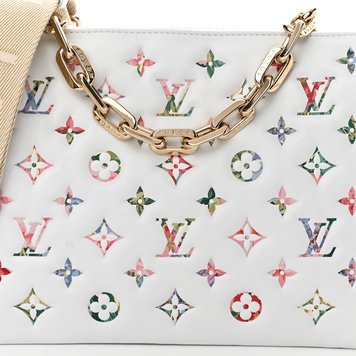 Louis Vuitton Lambskin Embossed Monogram LV Garden Coussin PM Cream 9 of 11