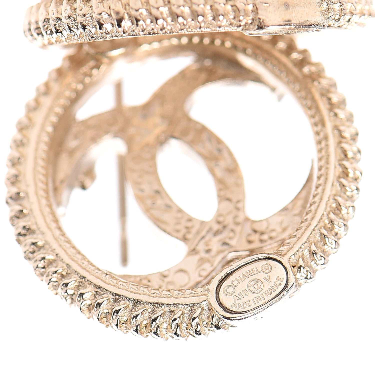 Chanel Pearl Crystal CC Round Earrings Gold 3 of 5