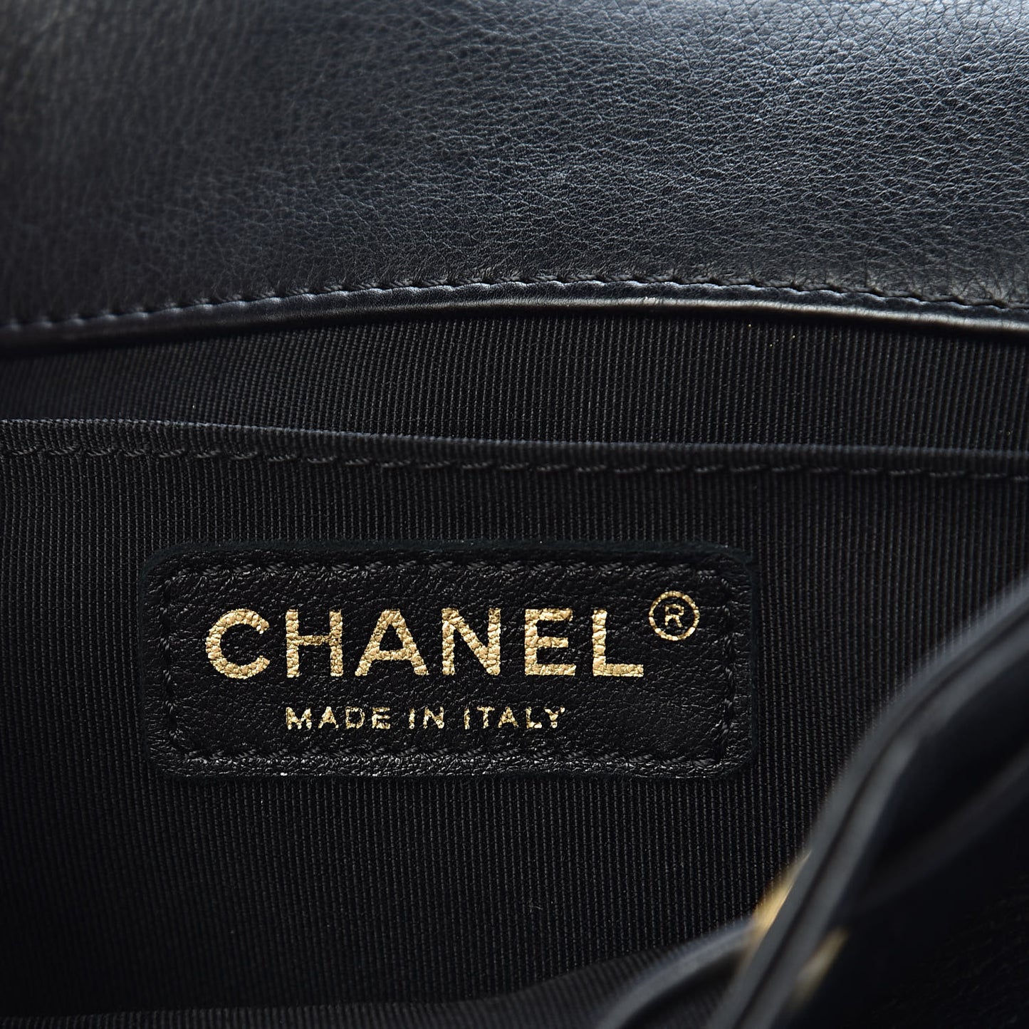 Calfskin Chevron Stitched Flap Black