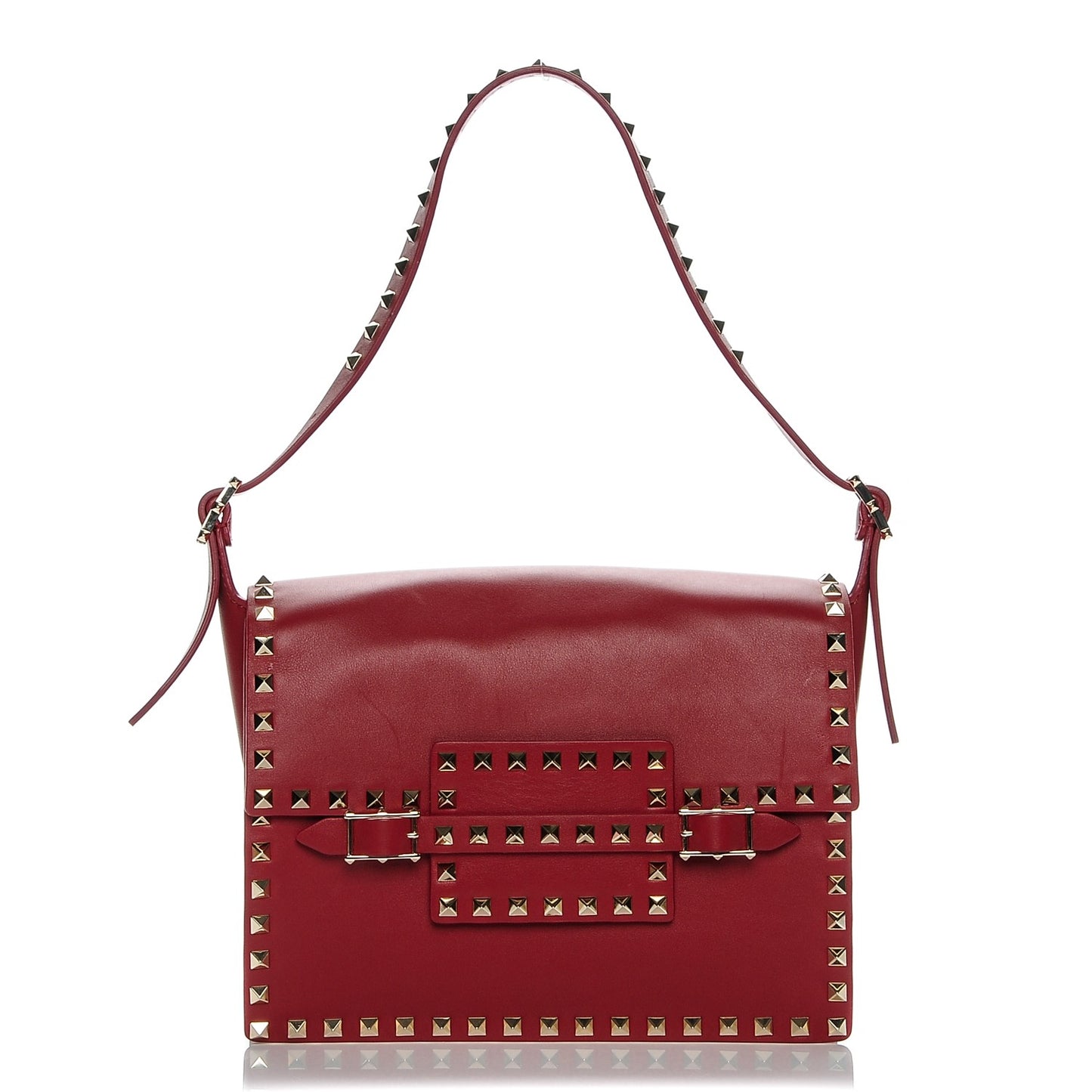 Vitello Rockstud Shoulder Flap Bag Rosso