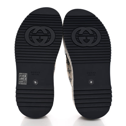 Gucci Monogram Criss Cross Platform Slide Sandals 36 Beige Blue 5 of 9