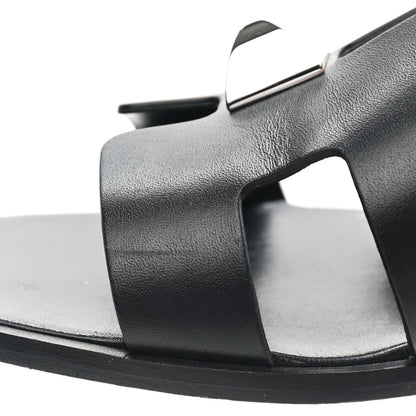 Hermes Box Calfskin Clous Pyramide Oran Sandals 37 Black 10 of 14