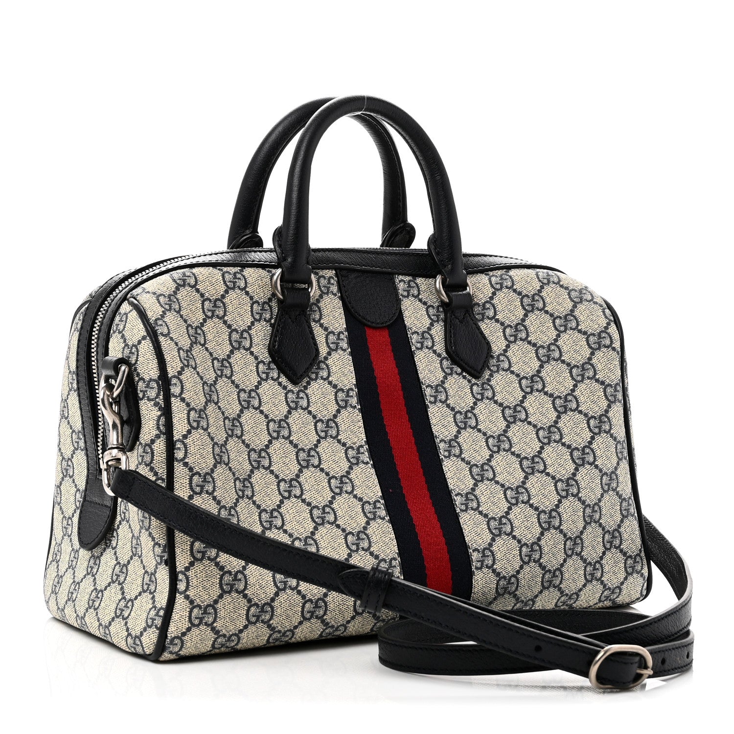 Gucci GG Supreme Monogram Web Medium Ophidia Top Handle Bag Beige Blue 3 of 11