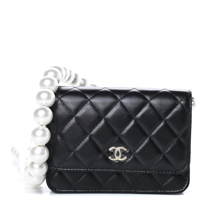 Chanel Calfskin Quilted Mini Maxi Pearls Wallet On Chain WOC Black 1 of 11