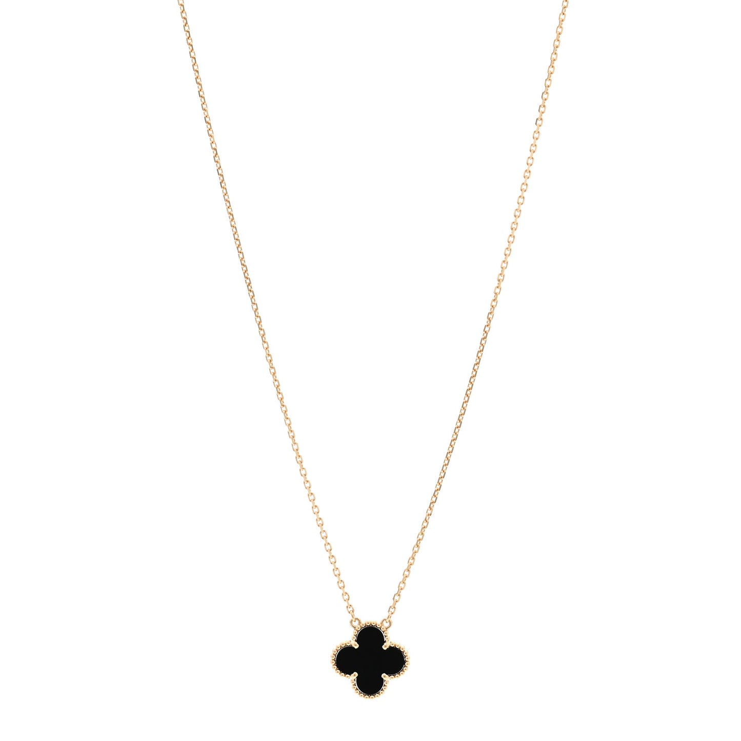 18K Yellow Gold Black Onyx Vintage Alhambra Pendant Necklace