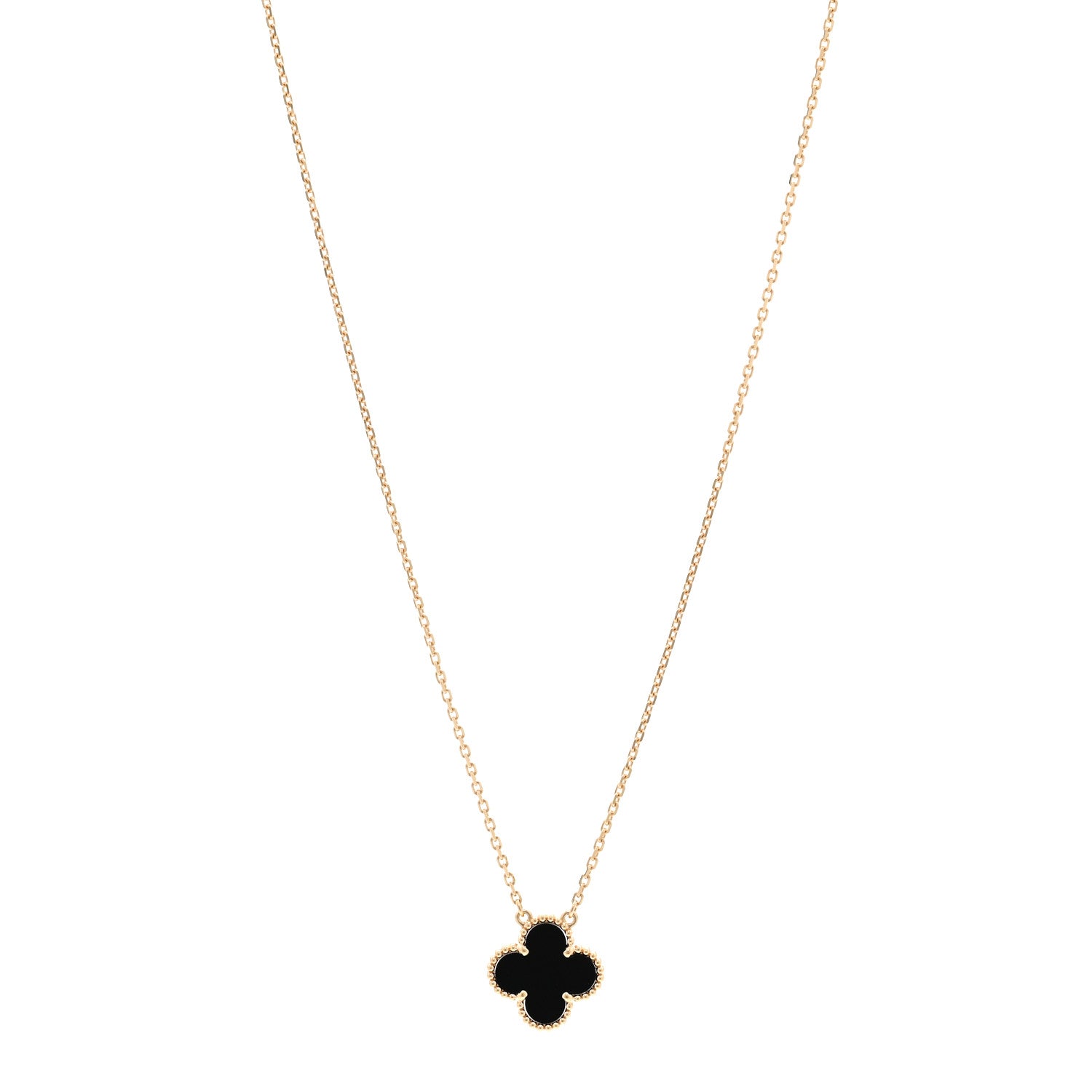 Van Cleef & Arpels 18K Yellow Gold Black Onyx Vintage Alhambra Pendant Necklace 1 of 6