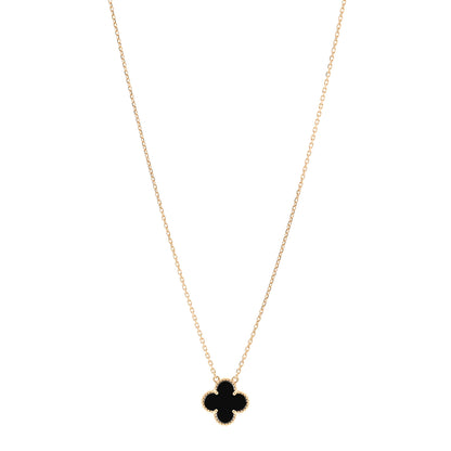 Van Cleef & Arpels 18K Yellow Gold Black Onyx Vintage Alhambra Pendant Necklace 1 of 6